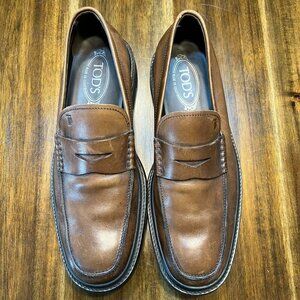 Tod's Made In Italy Brown Leather Penny Loafer Slip On Size 7 Man